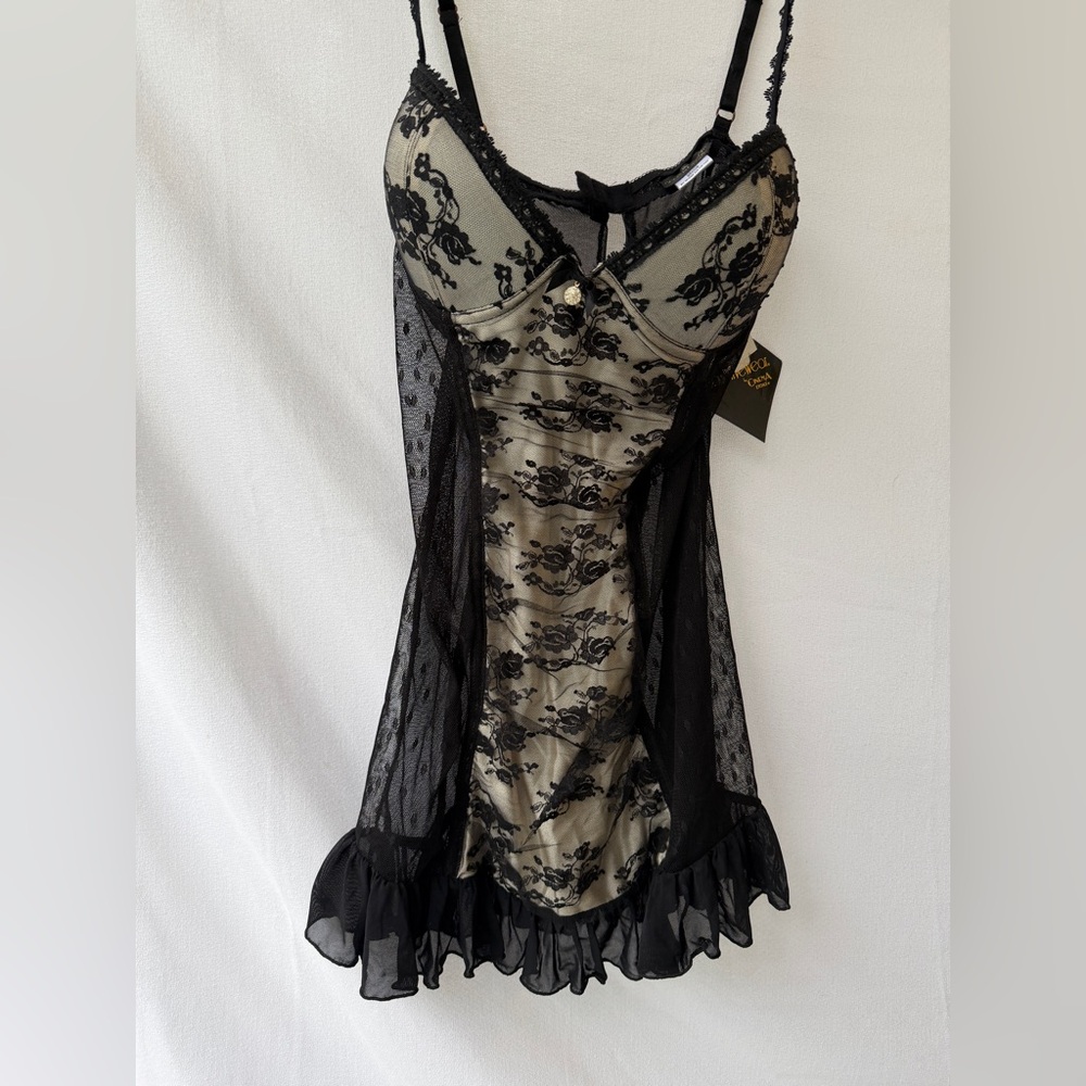 NWT Black Lingerie Chemise Set by Cinema Etoile Medium